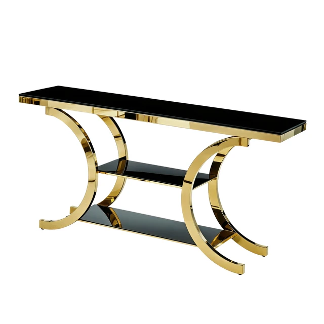Alt view image 2 of 7 - 63.00 Inch Mirrored Console Table, Entryway Table Three Tier Storage Space Suitable for Living and Entryways, Gold