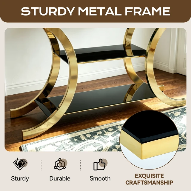 Alt view image 5 of 7 - 63.00 Inch Mirrored Console Table, Entryway Table Three Tier Storage Space Suitable for Living and Entryways, Gold