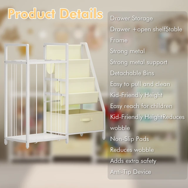 Alt view image 7 of 7 - Kids Bookshelf and Toy Storage Organizer, Dual Sided Children Bookshelf with Figure Display Storage and Book Sling