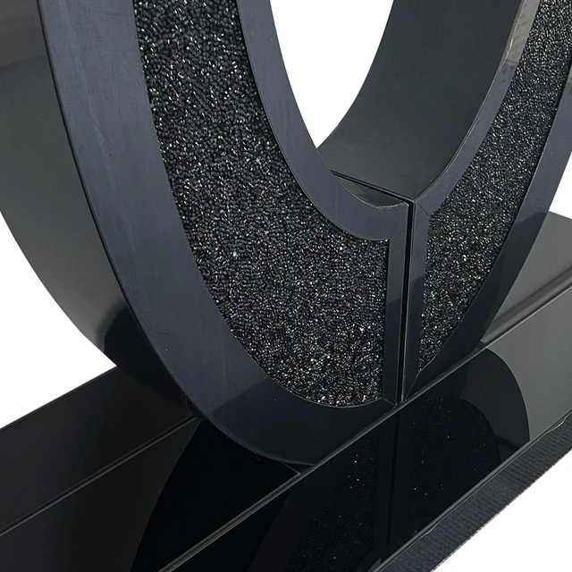 Alt view image 5 of 7 - Handcrafted Crushed Diamond Mirrored Console Table, High Scenario Entryway Table, Black, MDF and Glass