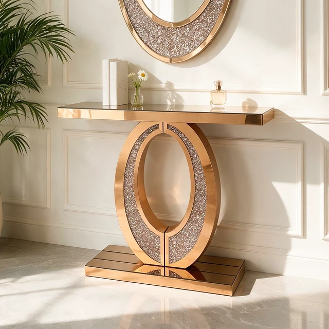 Alt view image 2 of 7 - Artisan Crafted Mirrored Accent Table, High Build for Every Interior Scene, Brown, MDF and Glass