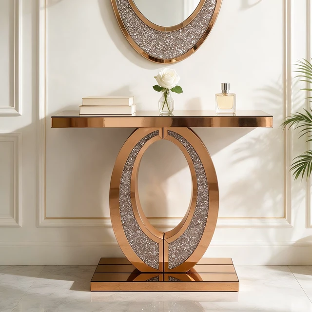 Alt view image 3 of 7 - Artisan Crafted Mirrored Accent Table, High Build for Every Interior Scene, Brown, MDF and Glass