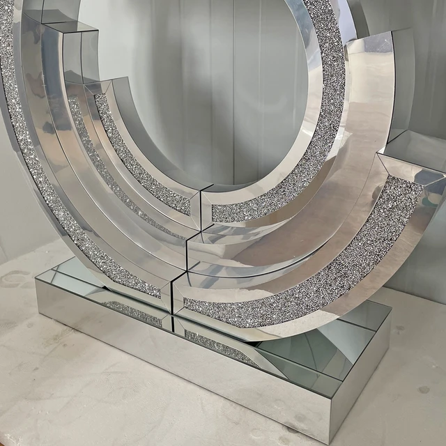 Alt view image 7 of 7 - Shaped Crushed Diamond Table for Hotel Mirrored Centre Diamond Console Table for Living, Silver, MDF and Glass