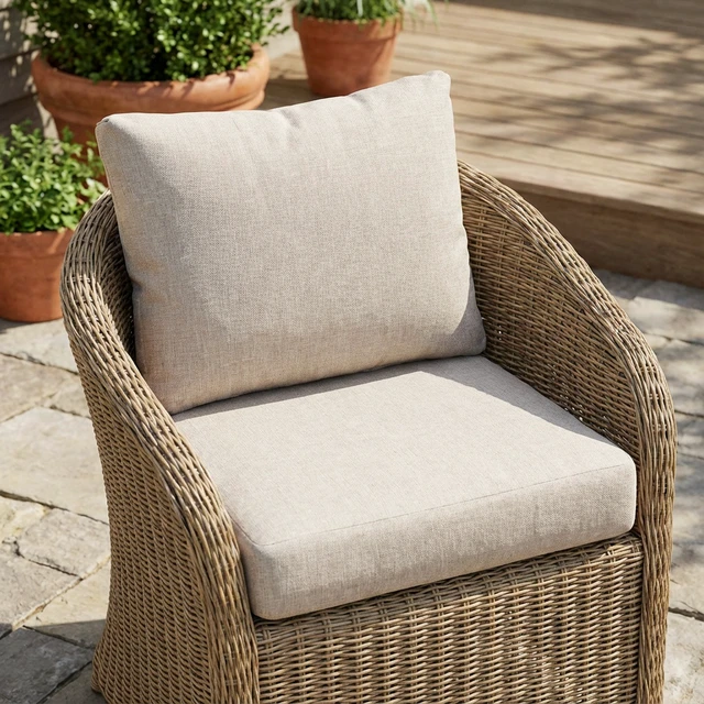 Alt view image 2 of 7 - Outdoor Club Chair Cushion Set, Seat Cushion and Back Beige, Fabric and Foam