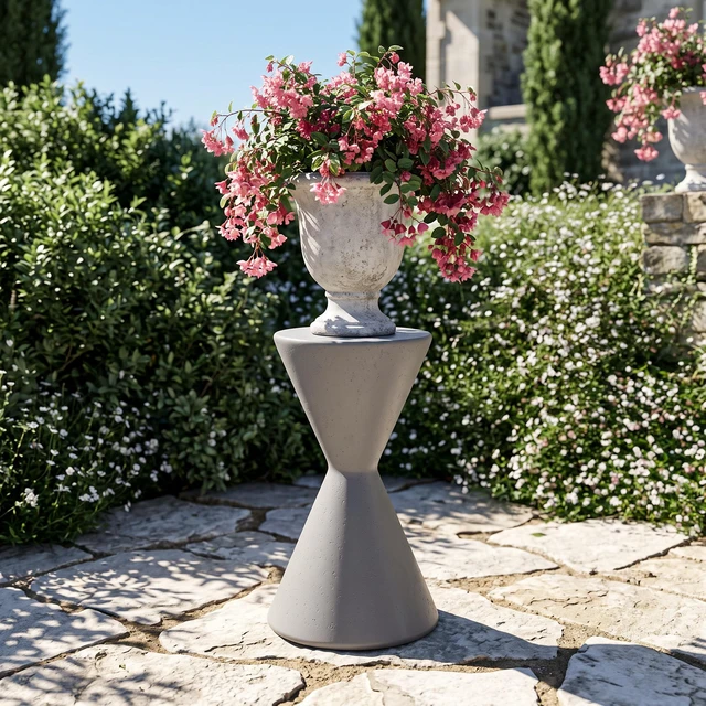 Alt view image 4 of 7 - 18.3 Inch Tall Garden Pedestal Stand, Magnesium Oxide Plant Stand Outdoor Decortions Pedestal Flower Pots Yard, Gray