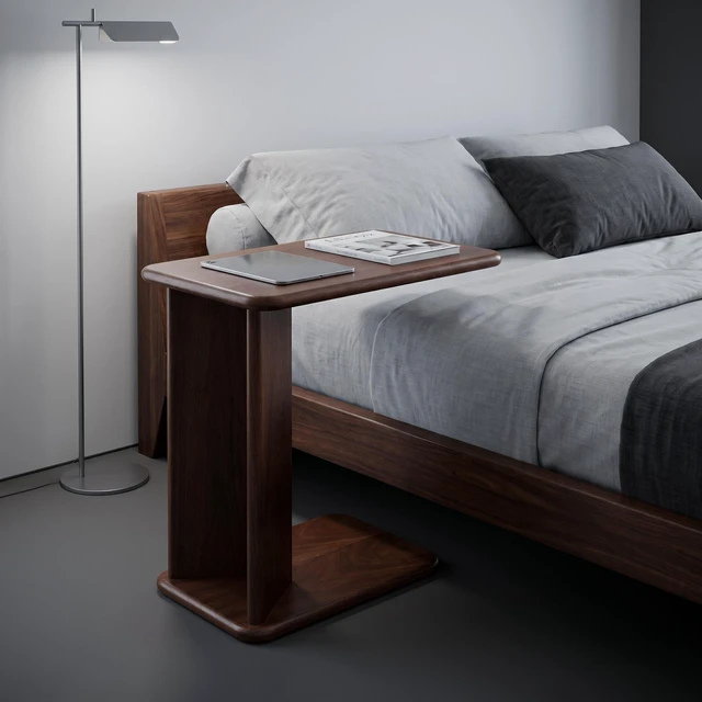Alt view image 2 of 7 - Solid Side Table, Two Tier Square Side Table with Storage Shelves Nightstand and Living Decorative for Next the Sofa