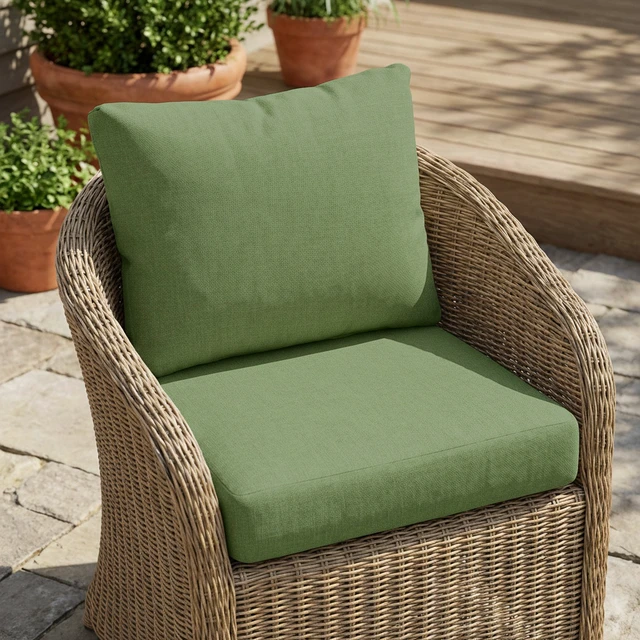 Alt view image 2 of 7 - Outdoor Club Chair Cushion Set, Seat Cushion and Back Green, Fabric and Foam