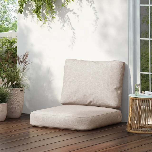 Alt view image 3 of 7 - Outdoor Club Chair Cushion Set, Seat Cushion and Back Beige, Fabric and Foam