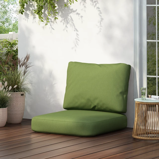 Alt view image 3 of 7 - Outdoor Club Chair Cushion Set, Seat Cushion and Back Green, Fabric and Foam