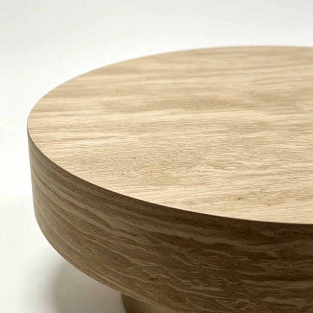 Alt view image 7 of 7 - 31.88 Inch Round Travertine Coffee Table, Drum Coffee Table with Gold Metal Pedestal Base Textured Circular Center