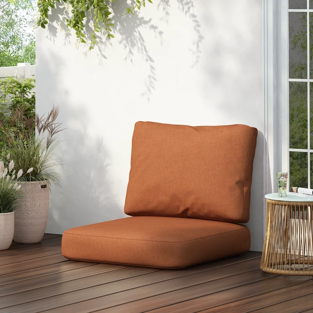 Alt view image 3 of 7 - Outdoor Club Chair Cushion Set, Seat Cushion and Back Orange, Fabric and Foam