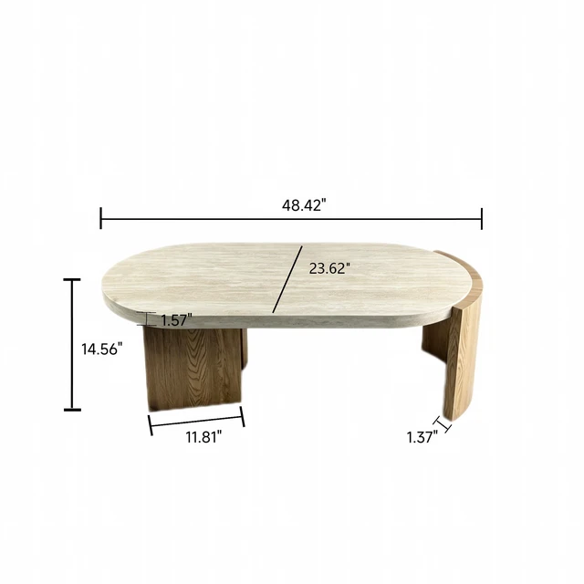 Alt view image 4 of 7 - 48.42 Inch Oval Coffee Table, Coffee Table with Faux Curved MDF Legs Faux Textured MDF Tabletop Oval Center for Living