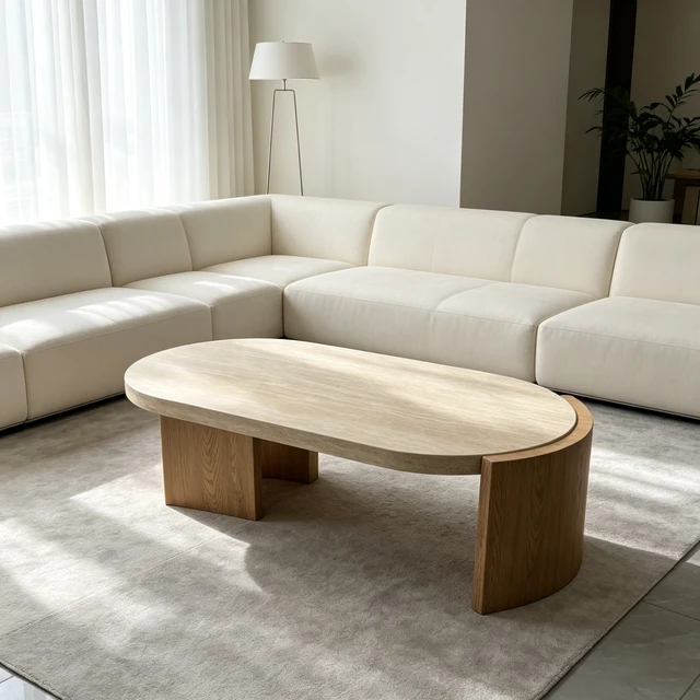 Alt view image 2 of 7 - 48.42 Inch Oval Coffee Table, Coffee Table with Faux Curved MDF Legs Faux Textured MDF Tabletop Oval Center for Living