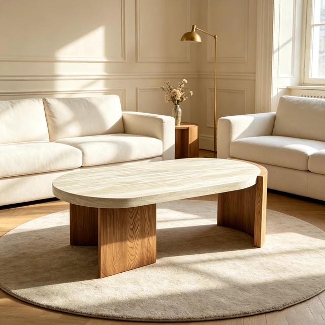 Main image of 48.42 Inch Oval Coffee Table, Coffee Table with Faux Curved MDF Legs Faux Textured MDF Tabletop Oval Center for Living