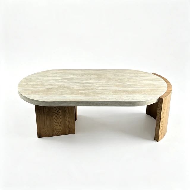 Alt view image 5 of 7 - 48.42 Inch Oval Coffee Table, Coffee Table with Faux Curved MDF Legs Faux Textured MDF Tabletop Oval Center for Living