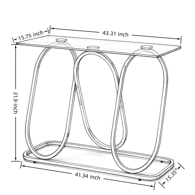 Alt view image 4 of 4 - 43.3 Inch Tempered Glass Console Table with Ring Shaped Frames, Chrome Finish and Tempered Glass Suitable for Living
