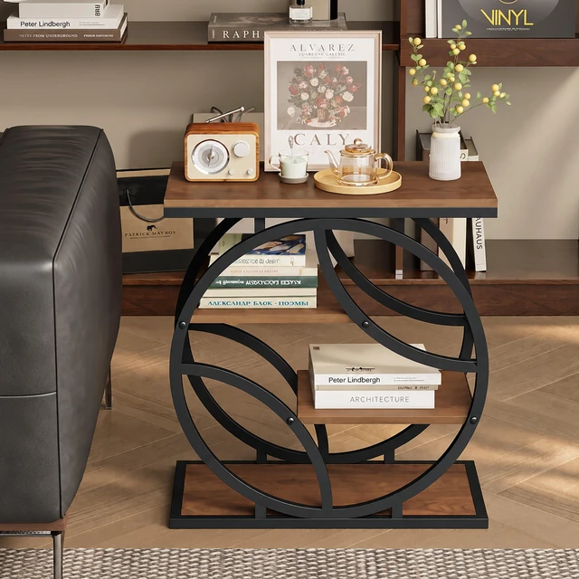 Main image of 4 Tier Side Table with Storage, 25.6 Inch Narrow End Table Plant Stand and Nightstand Geometric Metal Frame Accent