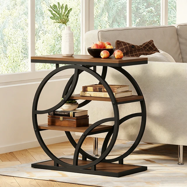 Alt view image 2 of 7 - 4 Tier Side Table with Storage, 25.6 Inch Narrow End Table Plant Stand and Nightstand Geometric Metal Frame Accent