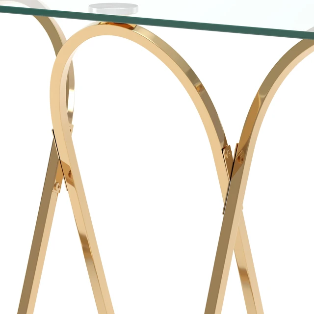 Alt view image 7 of 7 - 43.3 Inch Tempered Glass Console Table with Ring Shaped Frames, Metal Frame and Tempered Glass Suitable for Living