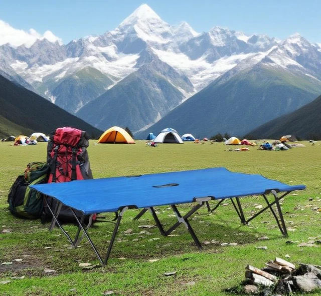 Main image of Folding Camping Cot for Adults, Extra Wide Outdoor Portable Sleeping Cot, Blue, Steel