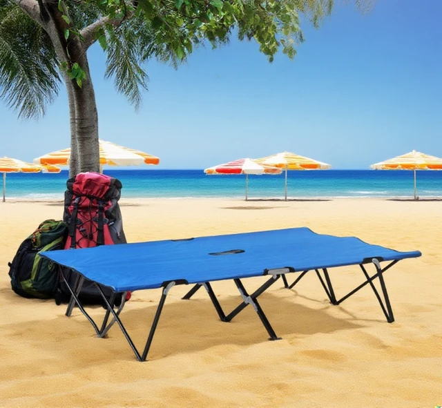 Alt view image 3 of 6 - Folding Camping Cot for Adults, Extra Wide Outdoor Portable Sleeping Cot, Blue, Steel