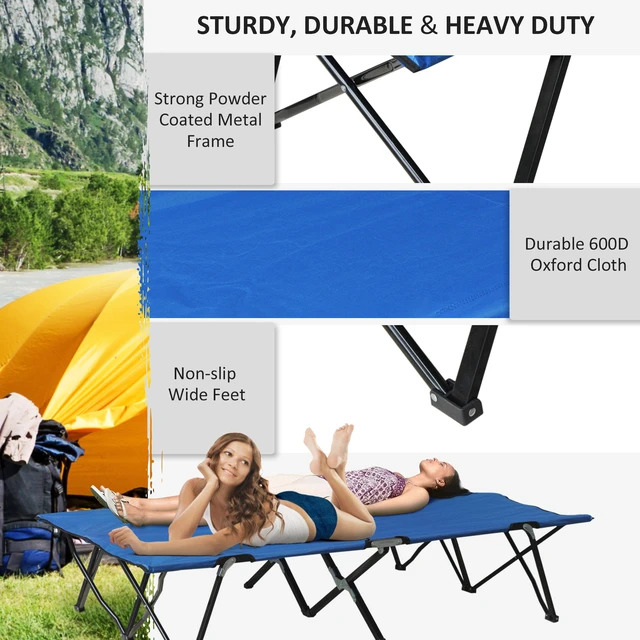 Alt view image 4 of 6 - Folding Camping Cot for Adults, Extra Wide Outdoor Portable Sleeping Cot, Blue, Steel