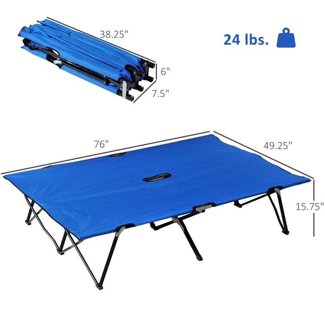 Alt view image 6 of 6 - Folding Camping Cot for Adults, Extra Wide Outdoor Portable Sleeping Cot, Blue, Steel