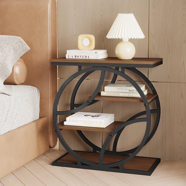 Alt view image 7 of 7 - 4 Tier Side Table with Storage, 25.6 Inch Narrow End Table Plant Stand and Nightstand Geometric Metal Frame Accent