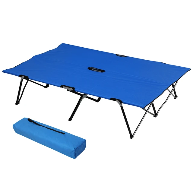 Alt view image 5 of 6 - Folding Camping Cot for Adults, Extra Wide Outdoor Portable Sleeping Cot, Blue, Steel