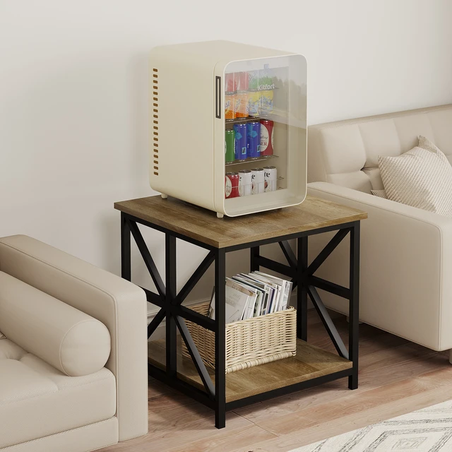 Alt view image 6 of 7 - 24 Inch End Table with Storage, 2 Tier Side Table with Open Shelves for Living Nightstand Accent Grey Wash, Gray Wash