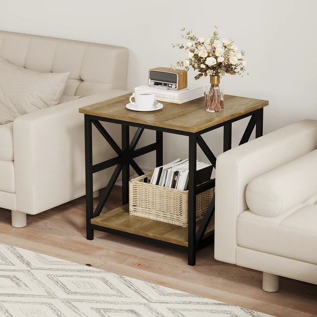 Alt view image 7 of 7 - 24 Inch End Table with Storage, 2 Tier Side Table with Open Shelves for Living Nightstand Accent Grey Wash, Gray Wash