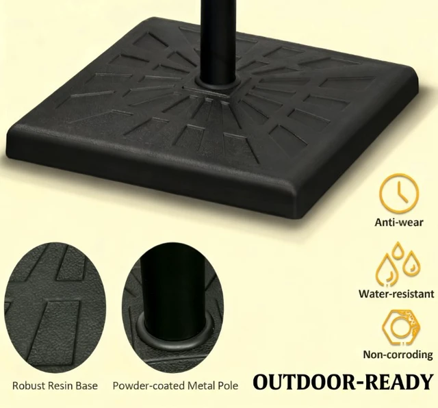 Alt view image 6 of 7 - Square Outdoor Umbrella Stand Holder, Fashion Resin Patio Umbrella Base for Parasol Poles, Black, Resin and Steel