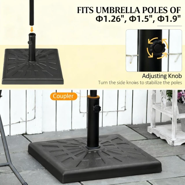 Alt view image 4 of 7 - Square Outdoor Umbrella Stand Holder, Fashion Resin Patio Umbrella Base for Parasol Poles, Black, Resin and Steel