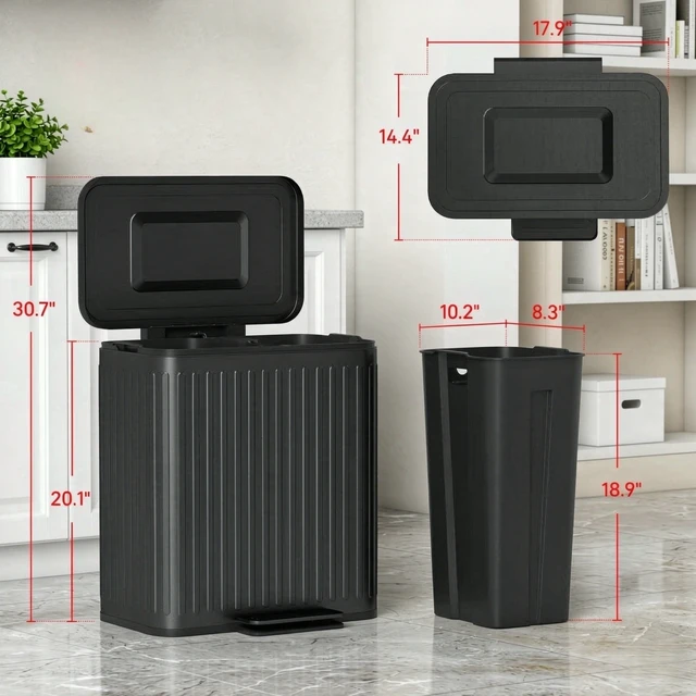 Alt view image 4 of 7 - 2×5.3gal Double Step Trash Cankitchen Recycling Bin with Lid, Detachable Removable Inner Buckets for Waste Sorting