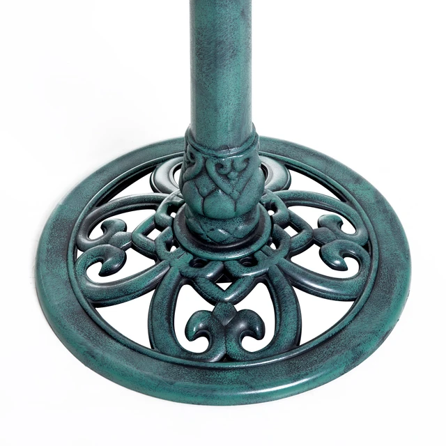 Alt view image 5 of 7 - 28 Inch Bird Bath Outdoor Resin Decor with Fleur Lis Pattern, Time Worn Finish, Green, Plastic