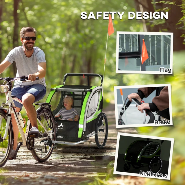 Alt view image 2 of 7 - Walk Jog Ride Child Baby Bike Trailer for Kids Seater, High Visibility Bike Stroller for Toddler Wagon Weather Double