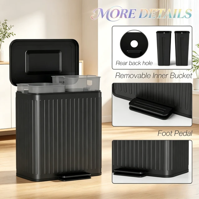 Alt view image 7 of 7 - 2×5.3gal Double Step Trash Cankitchen Recycling Bin with Lid, Detachable Removable Inner Buckets for Waste Sorting