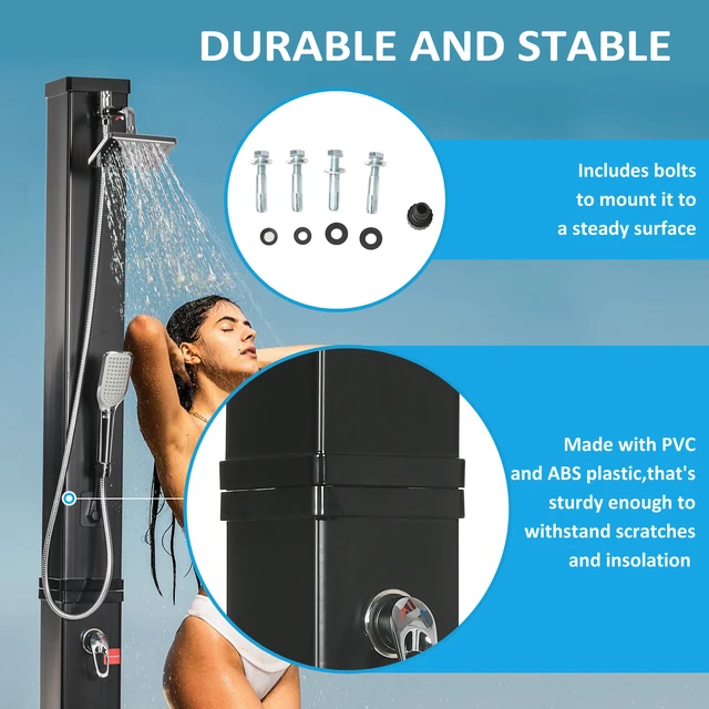 Alt view image 7 of 7 - 10.6 Gallons Solar Heated Shower with Rotating Rainfall, Handheld Shower Head Temperature Adjustment and Foot 2 Section