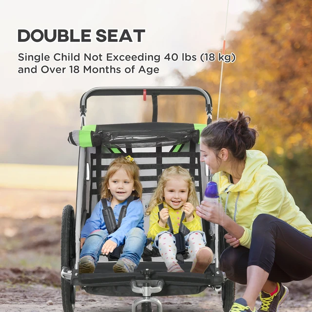 Alt view image 5 of 7 - Walk Jog Ride Child Baby Bike Trailer for Kids Seater, High Visibility Bike Stroller for Toddler Wagon Weather Double