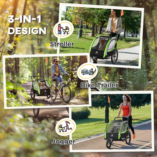 Alt view image 6 of 7 - Walk Jog Ride Child Baby Bike Trailer for Kids Seater, High Visibility Bike Stroller for Toddler Wagon Weather Double