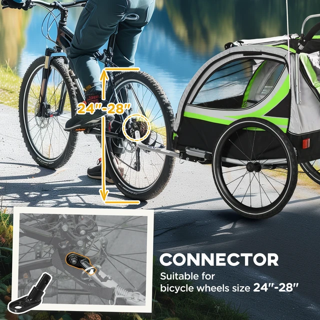 Alt view image 3 of 7 - Walk Jog Ride Child Baby Bike Trailer for Kids Seater, High Visibility Bike Stroller for Toddler Wagon Weather Double