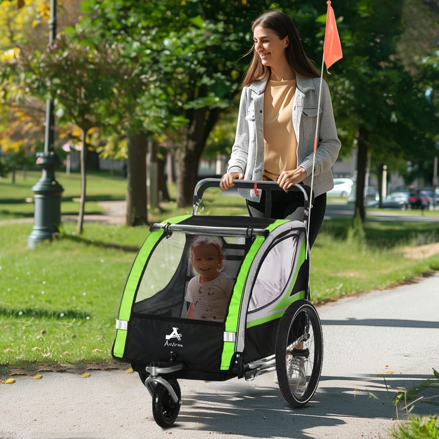 Alt view image 7 of 7 - Walk Jog Ride Child Baby Bike Trailer for Kids Seater, High Visibility Bike Stroller for Toddler Wagon Weather Double