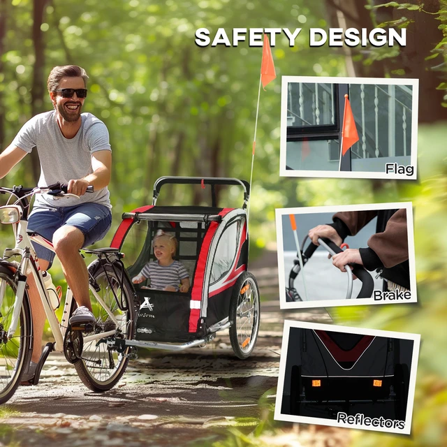Alt view image 2 of 7 - Walk Ride Child Baby Bike Trailer for Kids Seater, High Visibility Bike Stroller for Toddler Wagon Weather Double