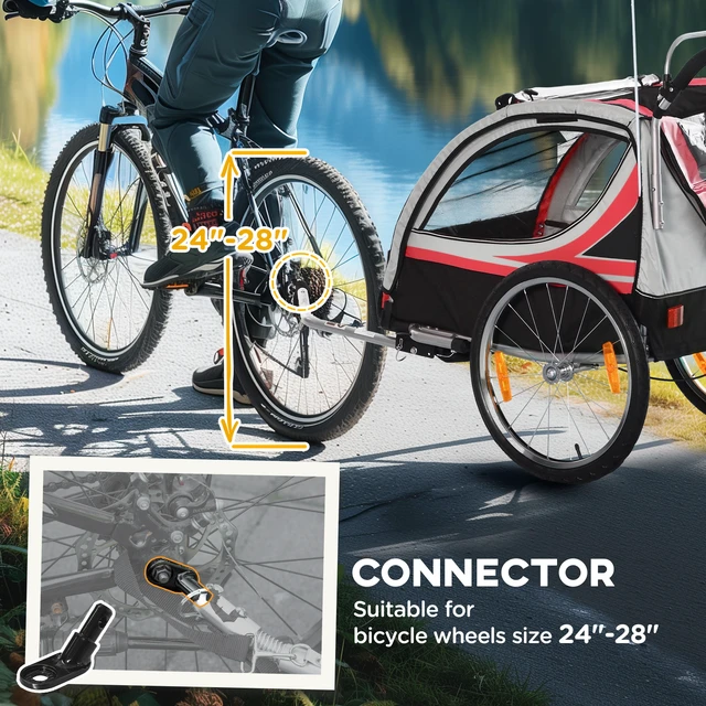 Alt view image 3 of 7 - Walk Ride Child Baby Bike Trailer for Kids Seater, High Visibility Bike Stroller for Toddler Wagon Weather Double