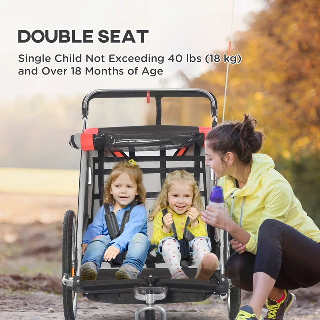 Alt view image 5 of 7 - Walk Ride Child Baby Bike Trailer for Kids Seater, High Visibility Bike Stroller for Toddler Wagon Weather Double