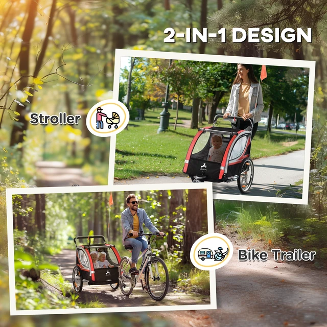 Alt view image 6 of 7 - Walk Ride Child Baby Bike Trailer for Kids Seater, High Visibility Bike Stroller for Toddler Wagon Weather Double