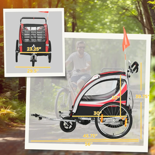 Alt view image 7 of 7 - Walk Ride Child Baby Bike Trailer for Kids Seater, High Visibility Bike Stroller for Toddler Wagon Weather Double