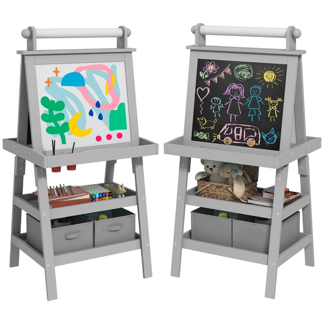 Main image of Easel for Kids, Double Sided Kids Art Easel with Paper Roll Magnetic Whiteboard Chalkboard and Storage Standing Toddler