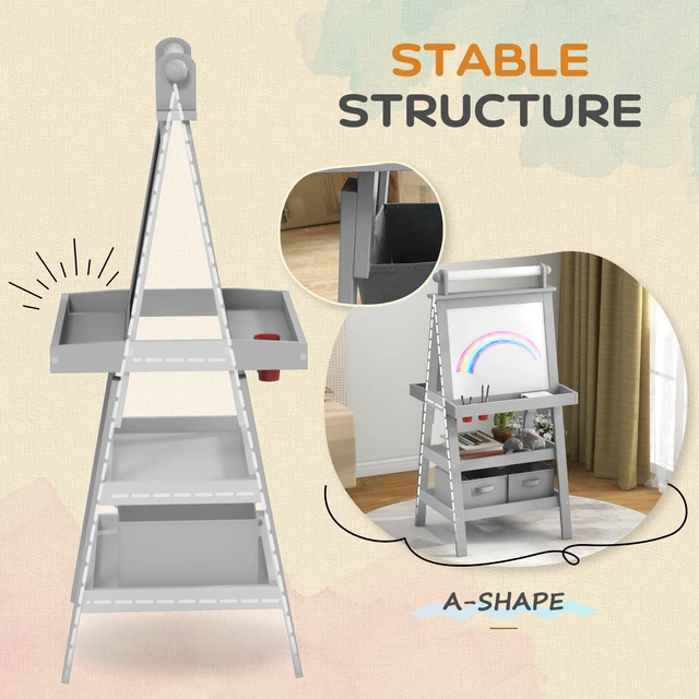 Alt view image 3 of 7 - Easel for Kids, Double Sided Kids Art Easel with Paper Roll Magnetic Whiteboard Chalkboard and Storage Standing Toddler