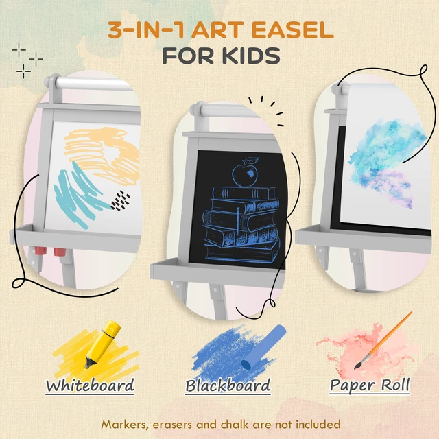 Alt view image 6 of 7 - Easel for Kids, Double Sided Kids Art Easel with Paper Roll Magnetic Whiteboard Chalkboard and Storage Standing Toddler